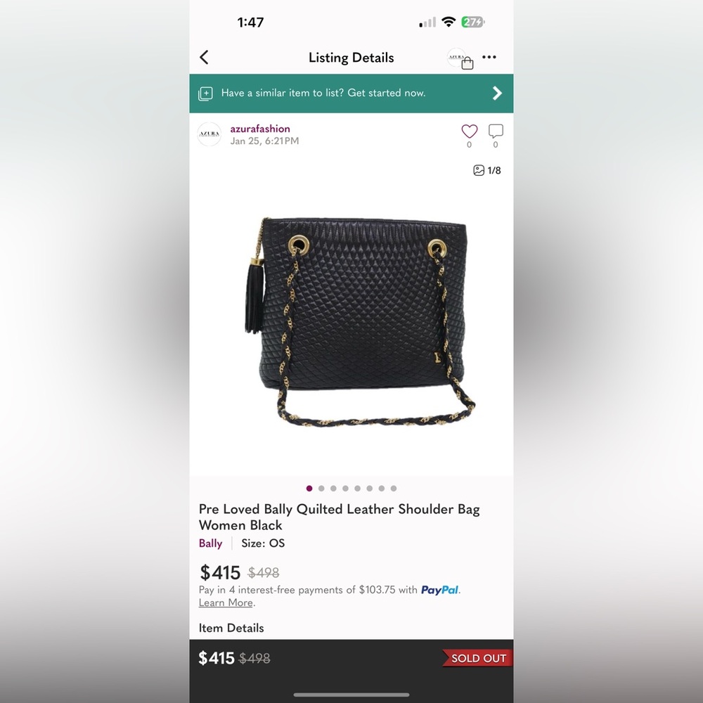 Bally Vintage Black Quilted Gold Tone Hardware Chain Straps Leather Shoulder Bag - Picture 15 of 15